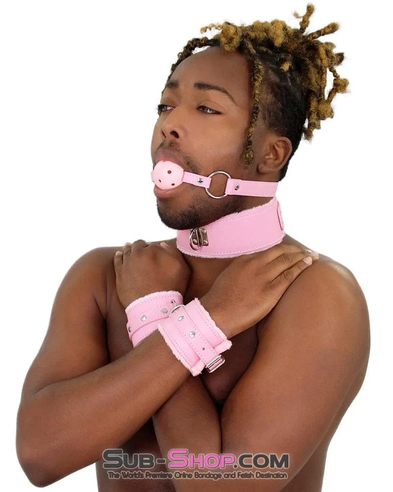 0536LT-SIS      Pink Furry Sissy Training Bondage Pretty Sissy Boi Slave Collar & Leash Set