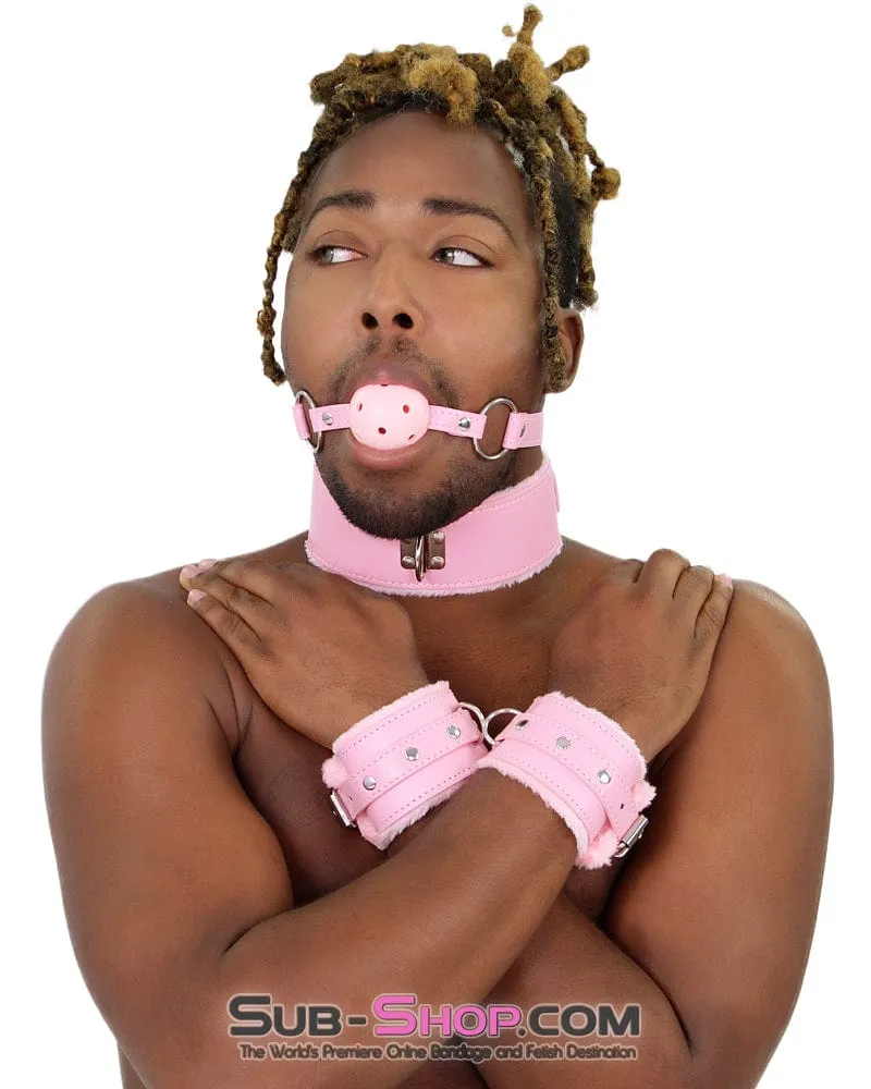 0536LT-SIS      Pink Furry Sissy Training Bondage Pretty Sissy Boi Slave Collar & Leash Set