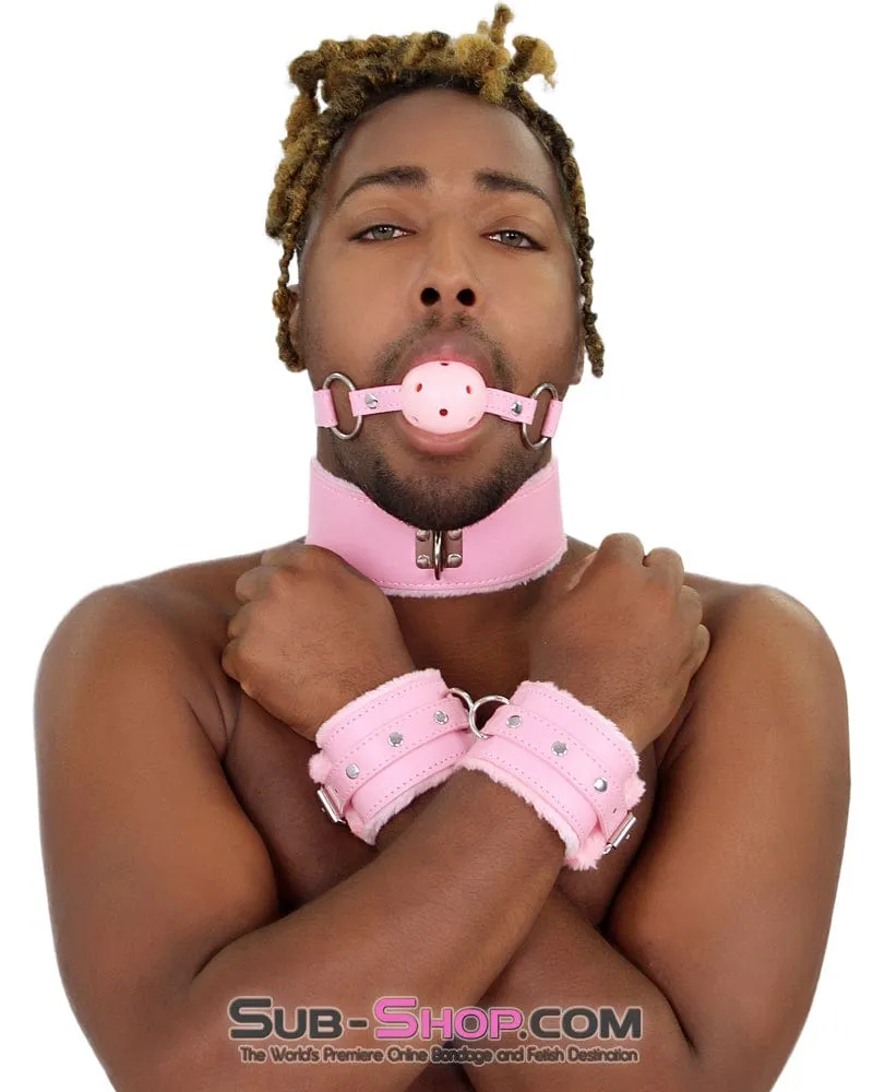 0536LT-SIS      Pink Furry Sissy Training Bondage Pretty Sissy Boi Slave Collar & Leash Set