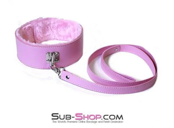 0536LT-SIS      Pink Furry Sissy Training Bondage Pretty Sissy Boi Slave Collar & Leash Set