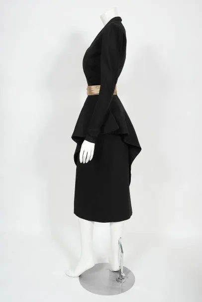 1949 Lanvin Haute Couture Sculpted Black Wool Documented Dress