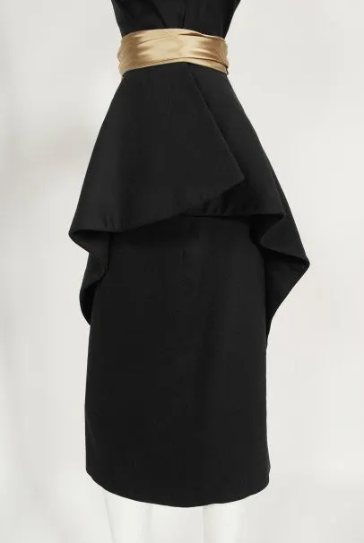 1949 Lanvin Haute Couture Sculpted Black Wool Documented Dress