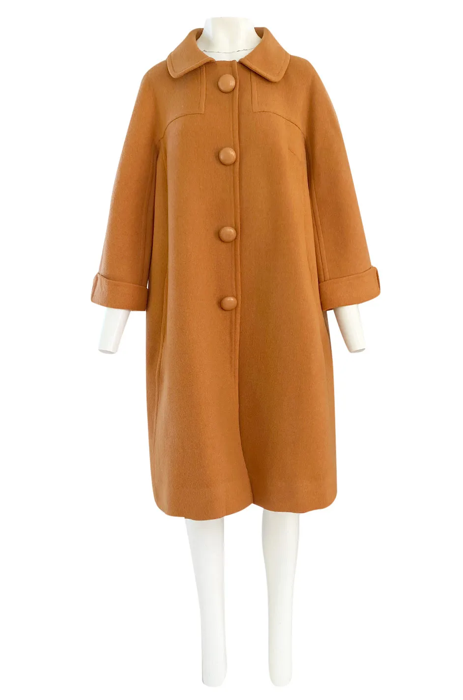 1950s Pierre Balmain Deep Mustard Orange Wool 'Blanket' Car Swing Coat