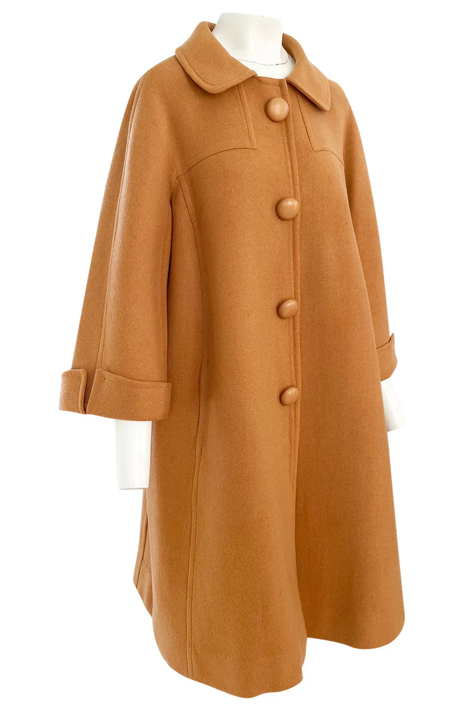 1950s Pierre Balmain Deep Mustard Orange Wool 'Blanket' Car Swing Coat