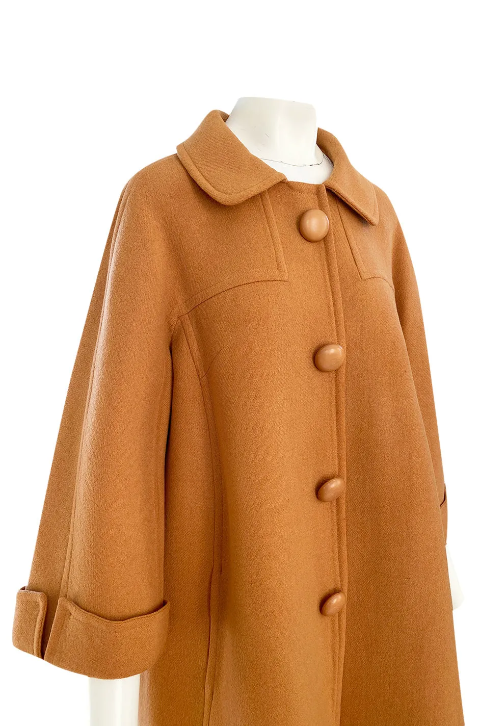 1950s Pierre Balmain Deep Mustard Orange Wool 'Blanket' Car Swing Coat