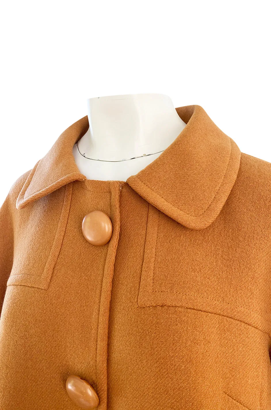 1950s Pierre Balmain Deep Mustard Orange Wool 'Blanket' Car Swing Coat