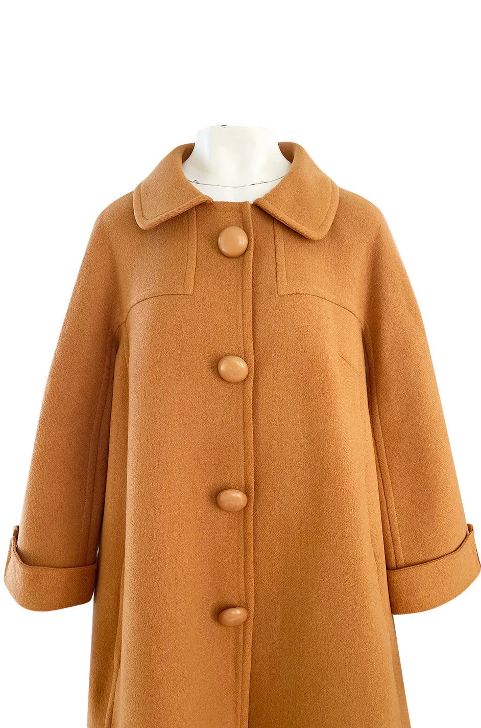 1950s Pierre Balmain Deep Mustard Orange Wool 'Blanket' Car Swing Coat