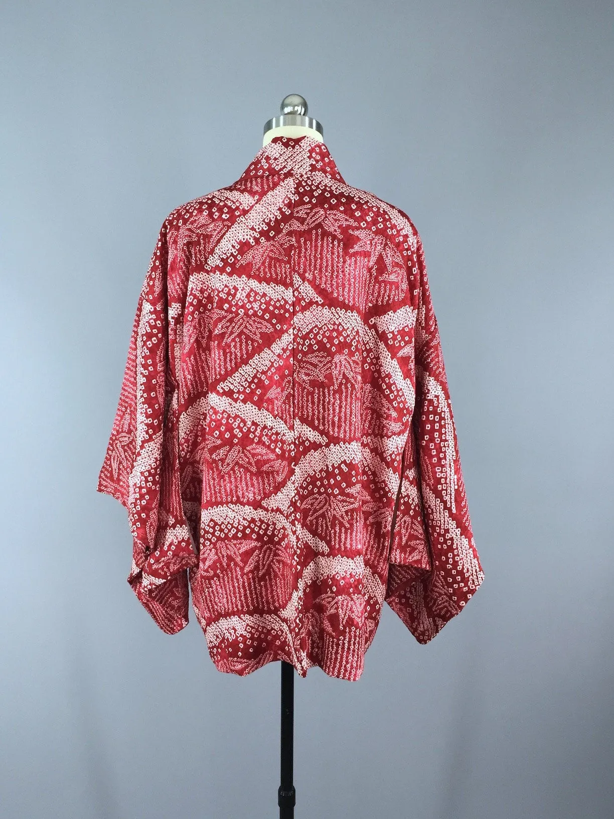 1950s Vintage Silk Haori Kimono Cardigan Jacket / Red Shibori