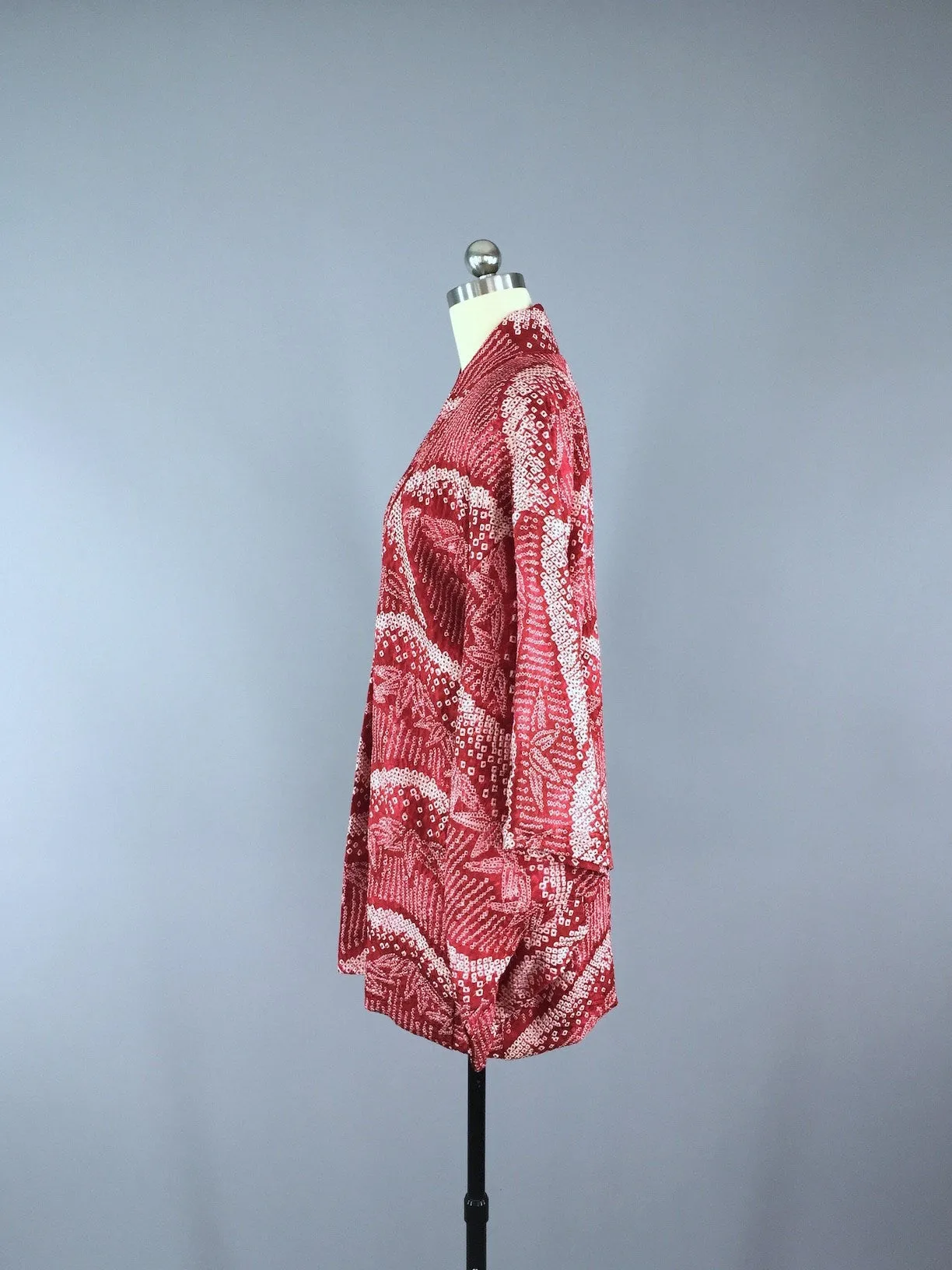 1950s Vintage Silk Haori Kimono Cardigan Jacket / Red Shibori