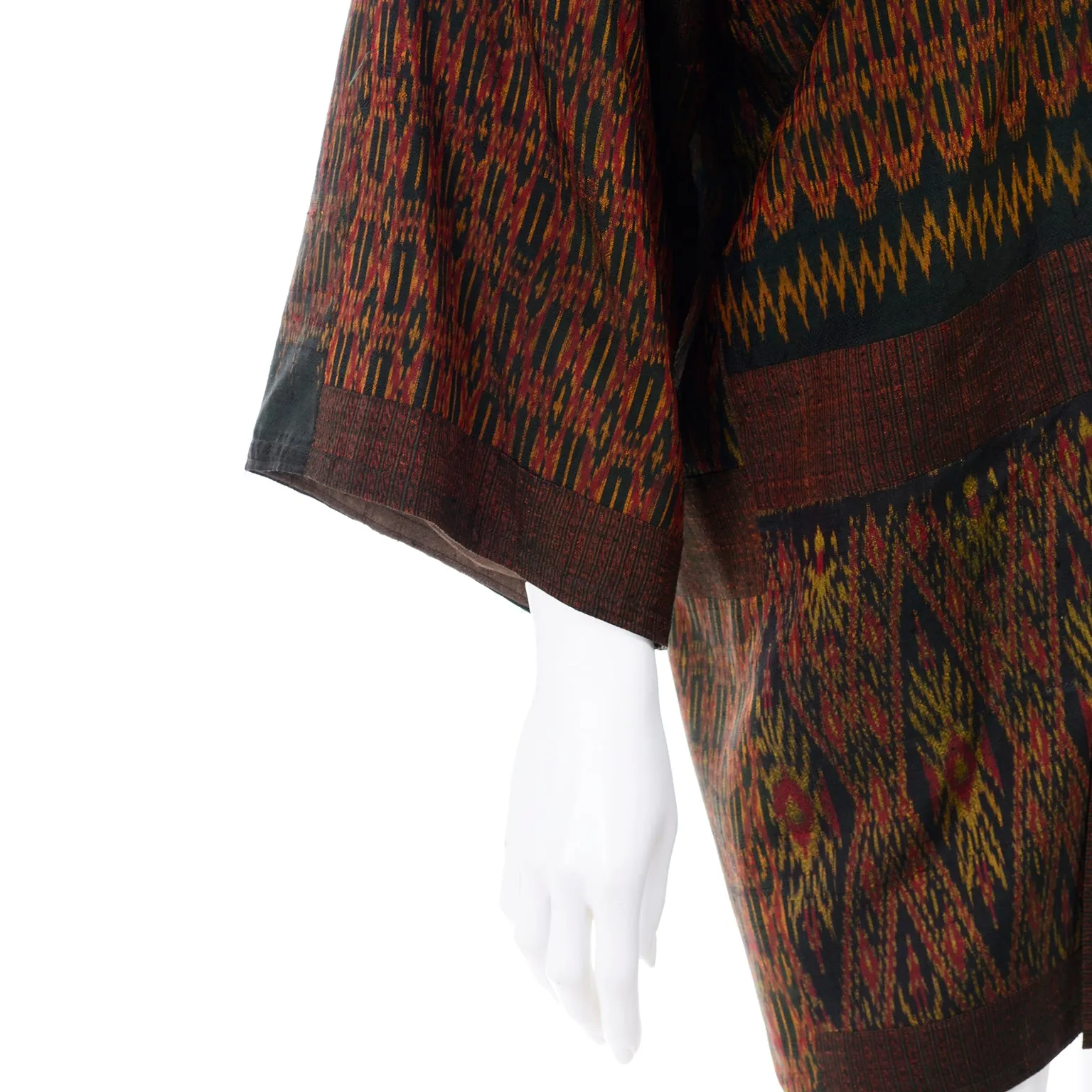 1960s Vintage Olive Green Rust Print Japanese Kimono Jacket