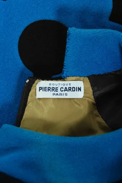 1972 Pierre Cardin Documented Black & Blue Block-Color Wool Mod Dress