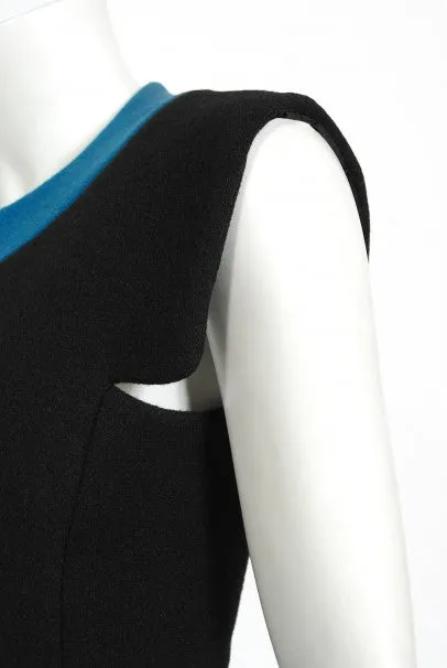 1972 Pierre Cardin Documented Black & Blue Block-Color Wool Mod Dress