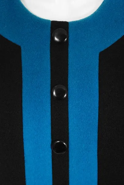 1972 Pierre Cardin Documented Black & Blue Block-Color Wool Mod Dress