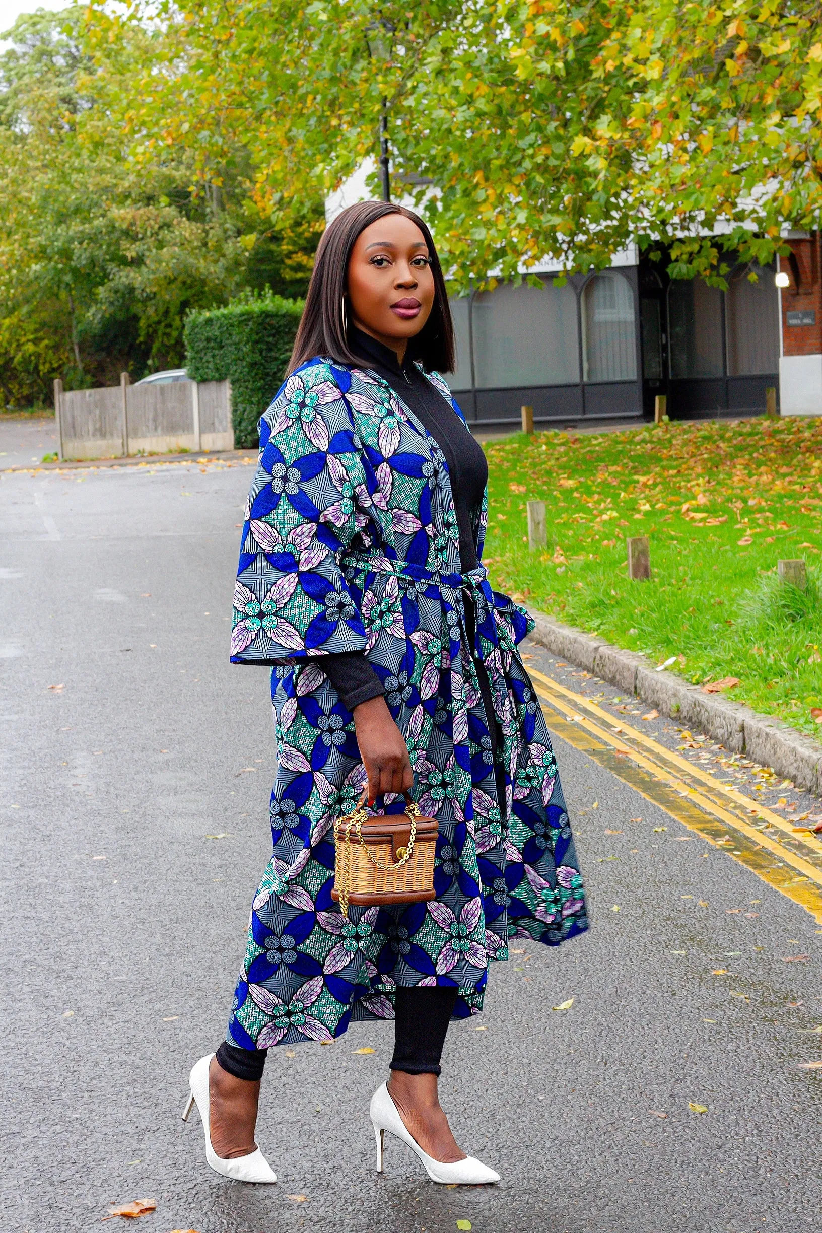 2pc African Print Midi Length Kimono Jacket and Headwrap Set- Issa Rae