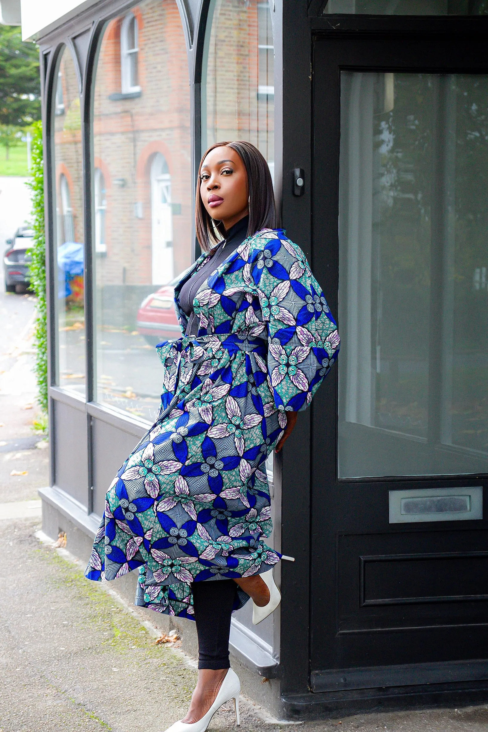 2pc African Print Midi Length Kimono Jacket and Headwrap Set- Issa Rae