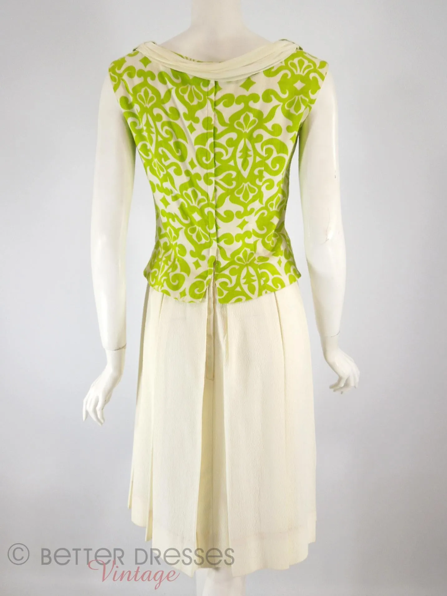 60s Drop Waist Dress in Apple Green   Cream - sm, med