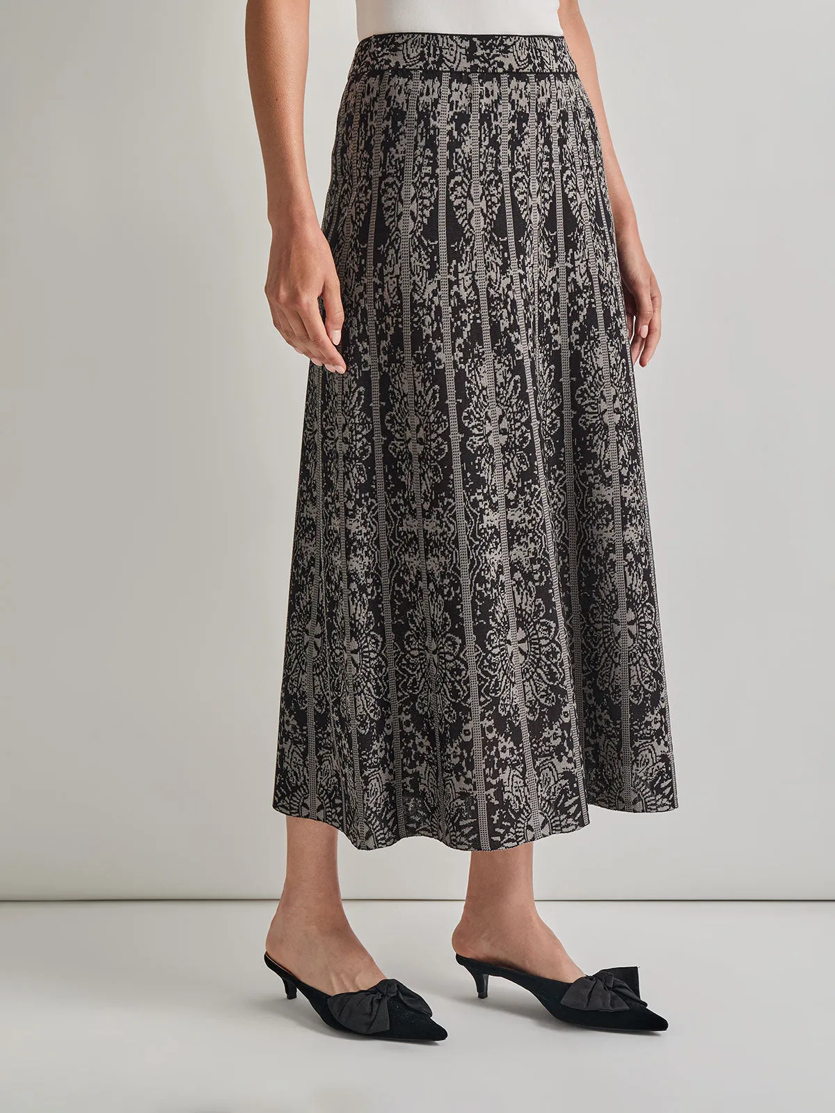 A-Line Two-Tone Jacquard Knit Maxi Skirt