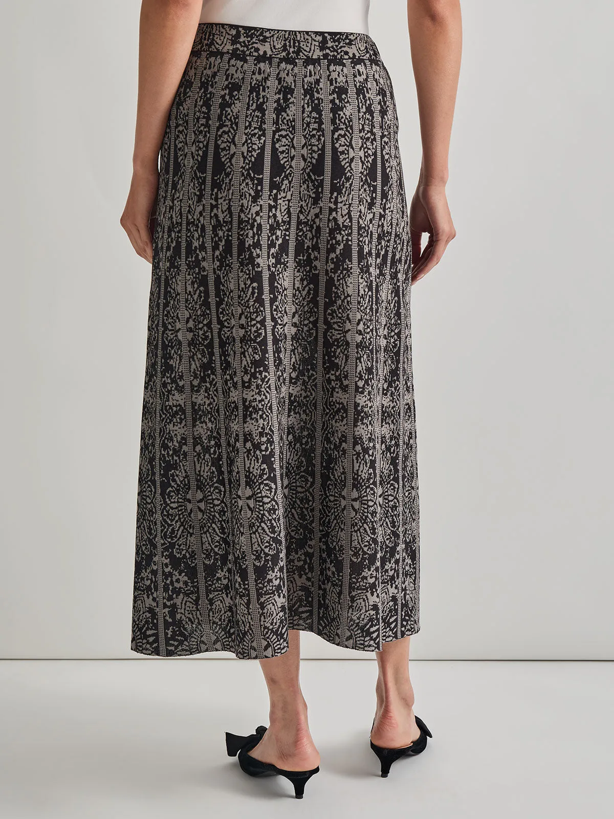 A-Line Two-Tone Jacquard Knit Maxi Skirt