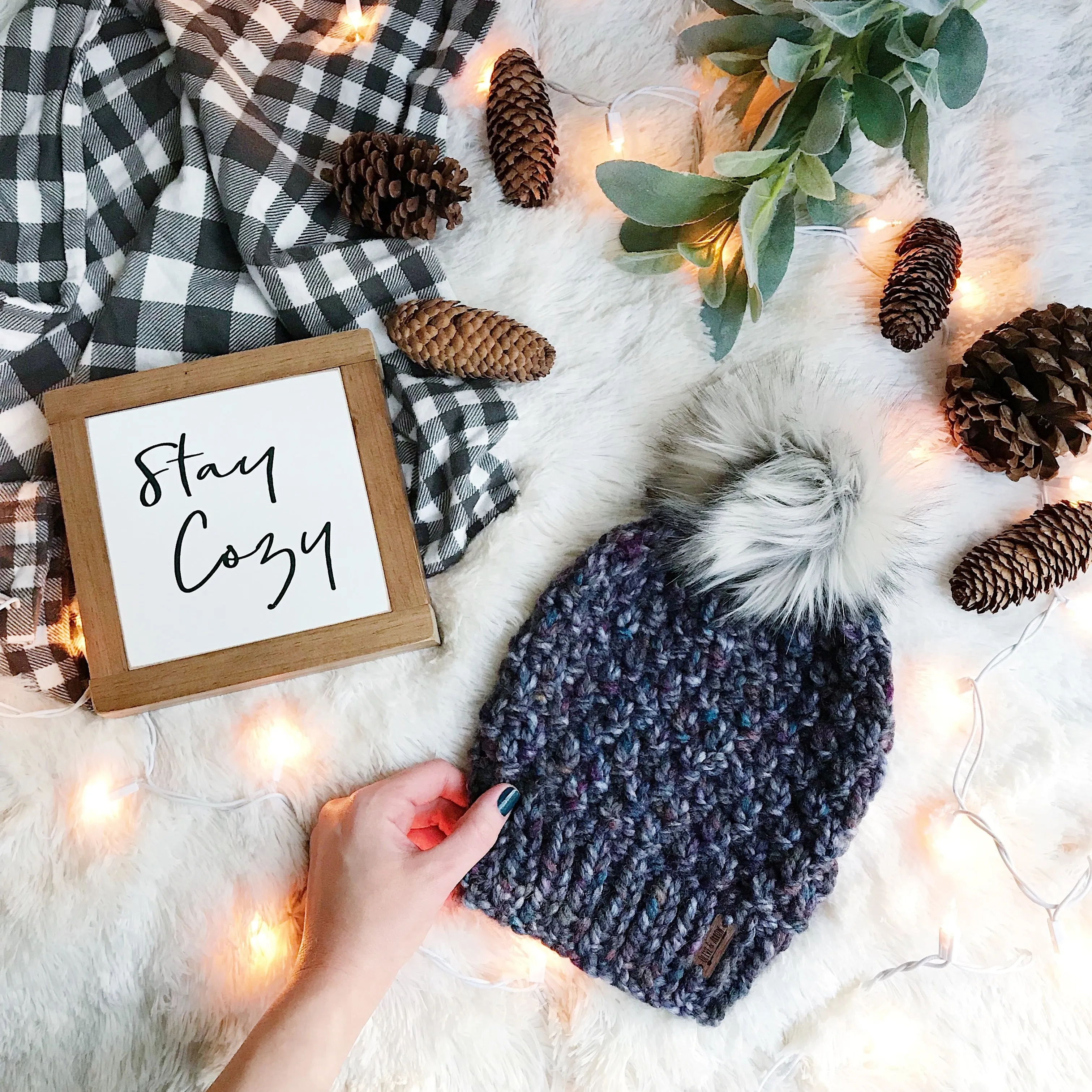 Adult Knitted Textured Beanie with Faux Fur Pom Pom // The Westbrook