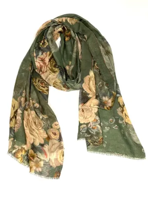 Amal Wool Silk Scarf/Wrap Olive