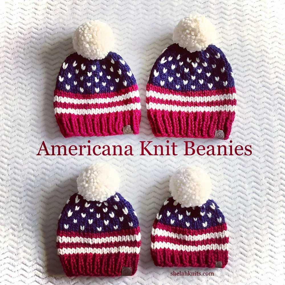 Americana Knit Beanie Pattern | Multiple Sizes | Digital Item