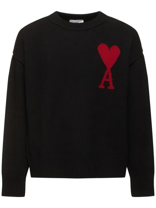 AMI Paris   Logo wool knit crewneck sweater 