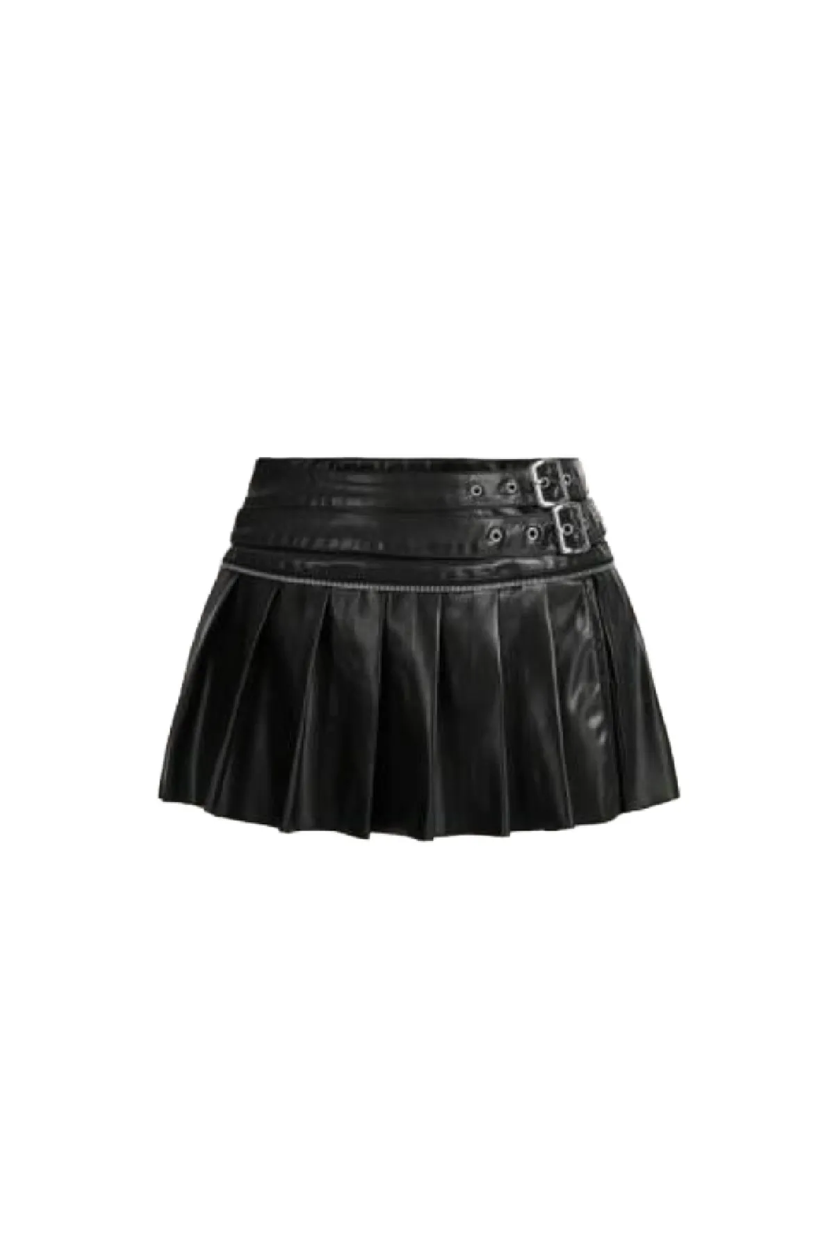 Amina Leather Pleated Mini Skirt (Black)