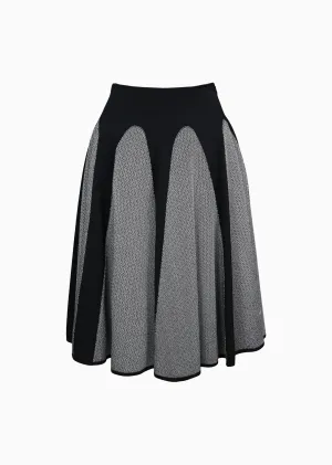 Andrea - Tweed Knit, Pleated White Black Circle Skirt