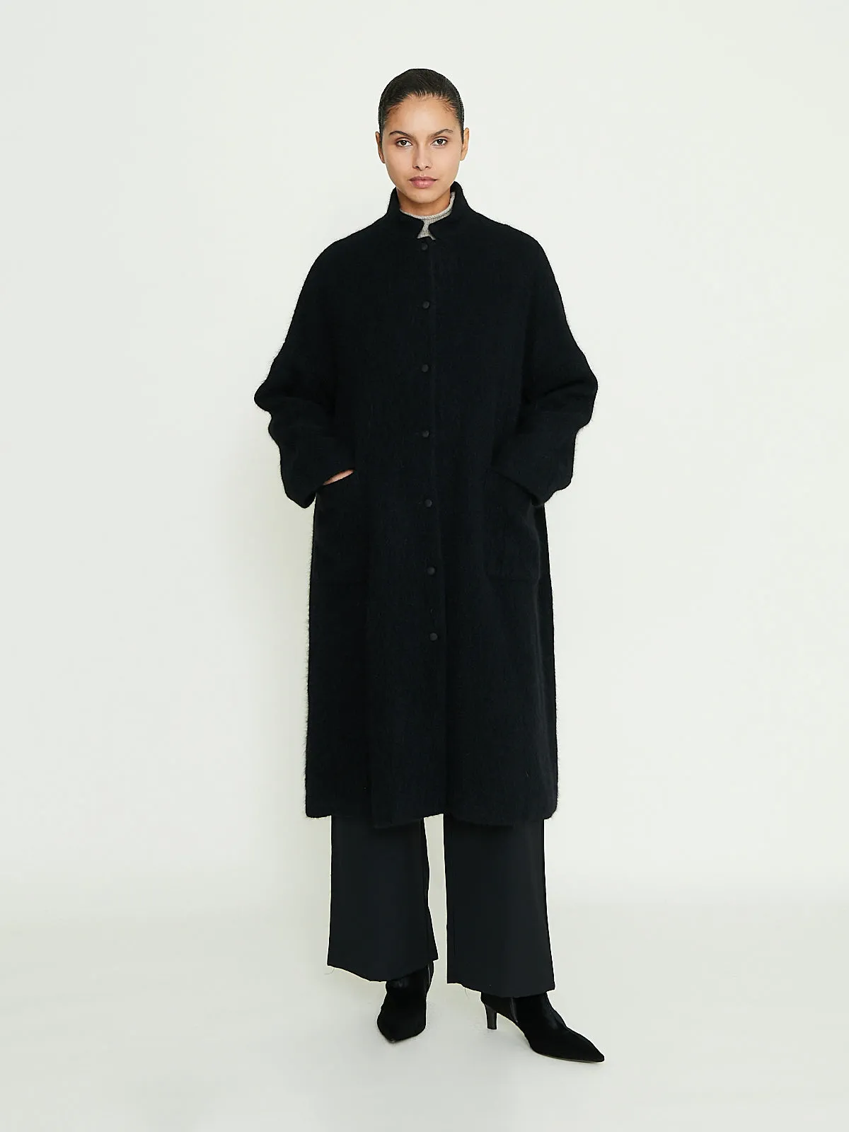 Angora Wool Coat in Black