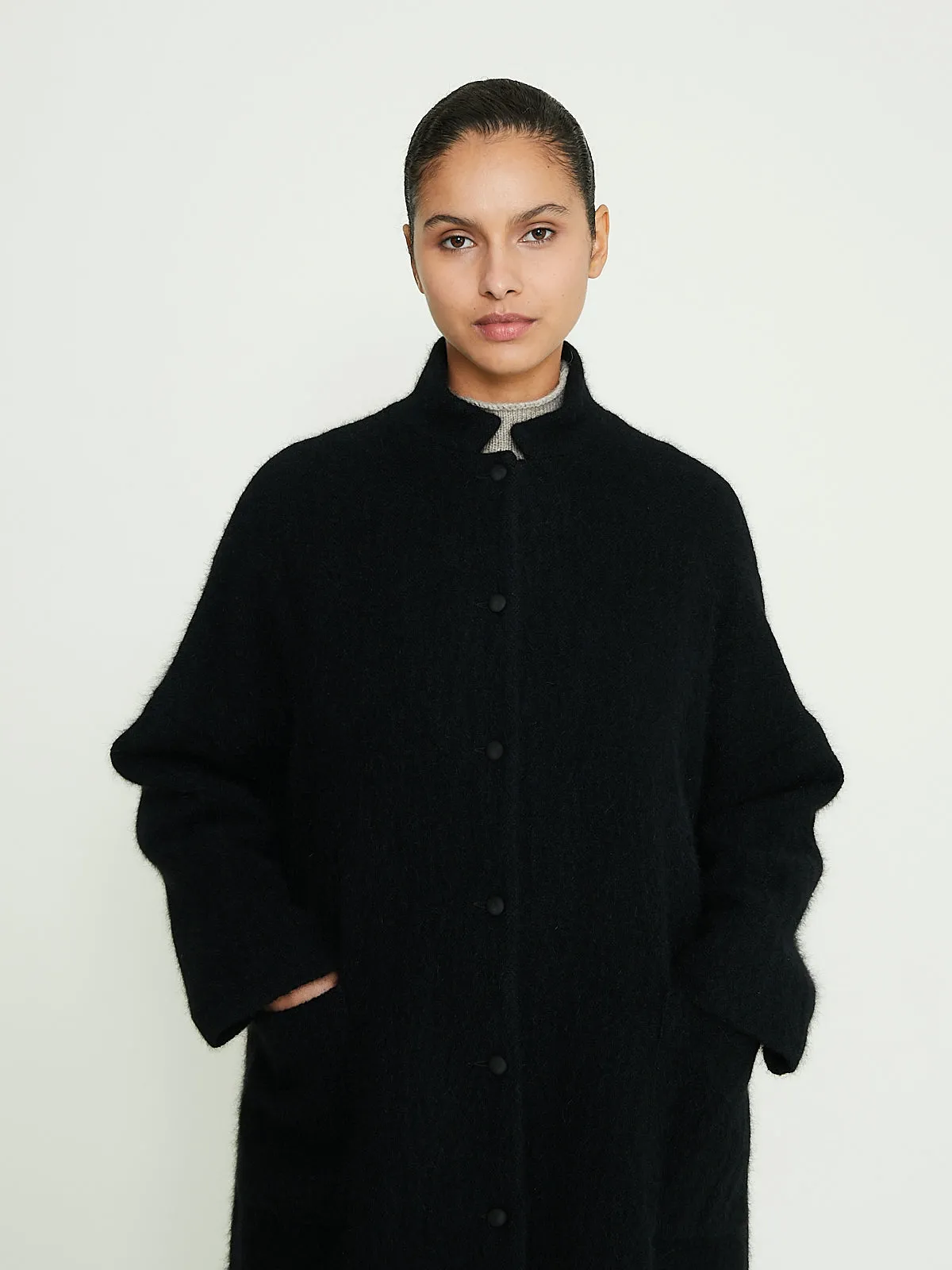 Angora Wool Coat in Black