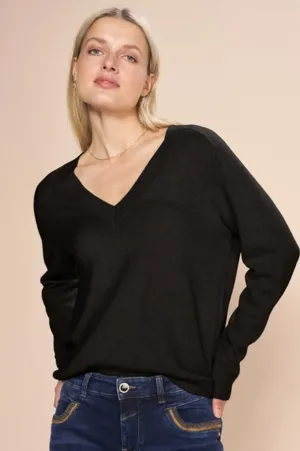 Arlie Cashmere V-Neck Knit | Black | Strik fra Mos Mosh