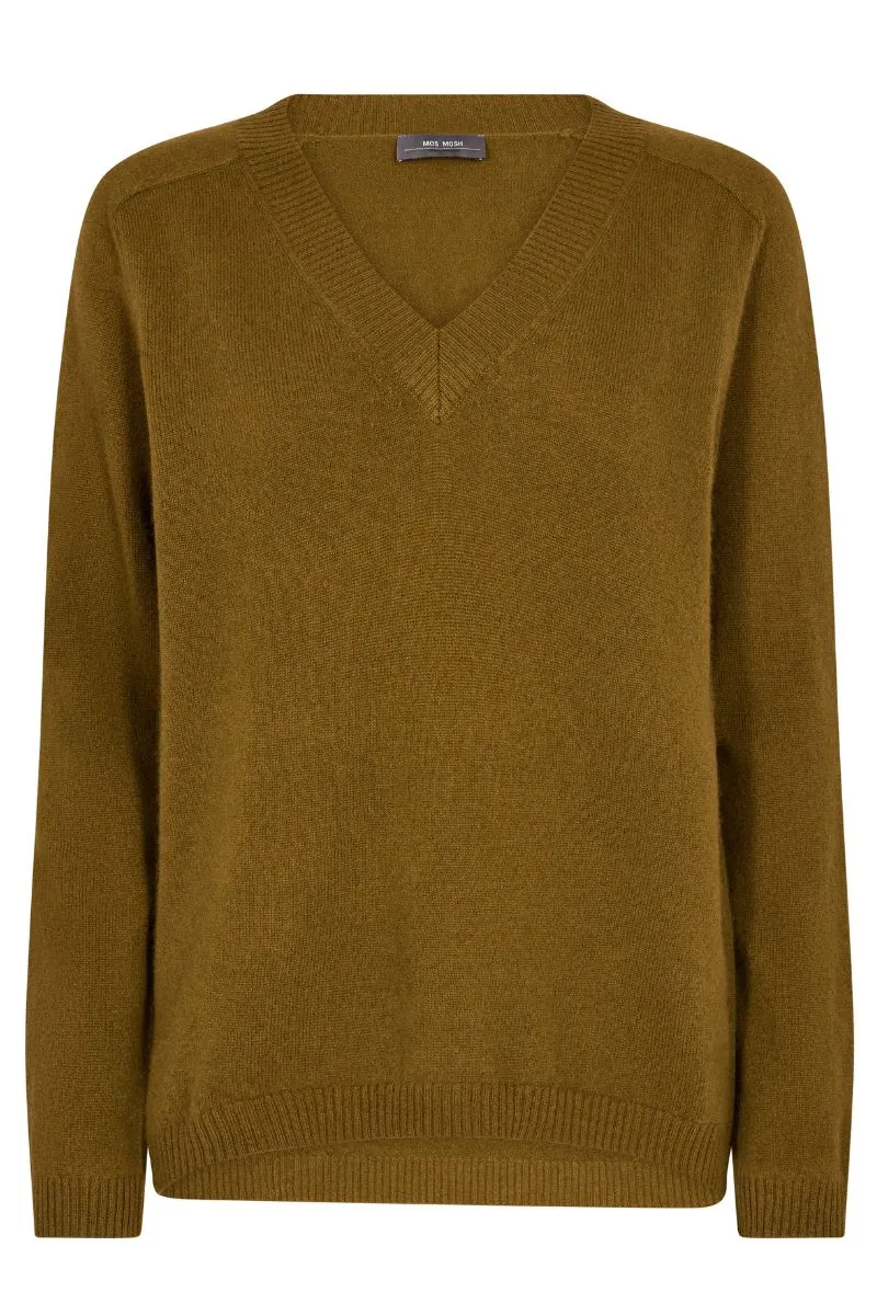 Arlie Cashmere V-Neck Knit | Fir Green | Strik fra Mos Mosh