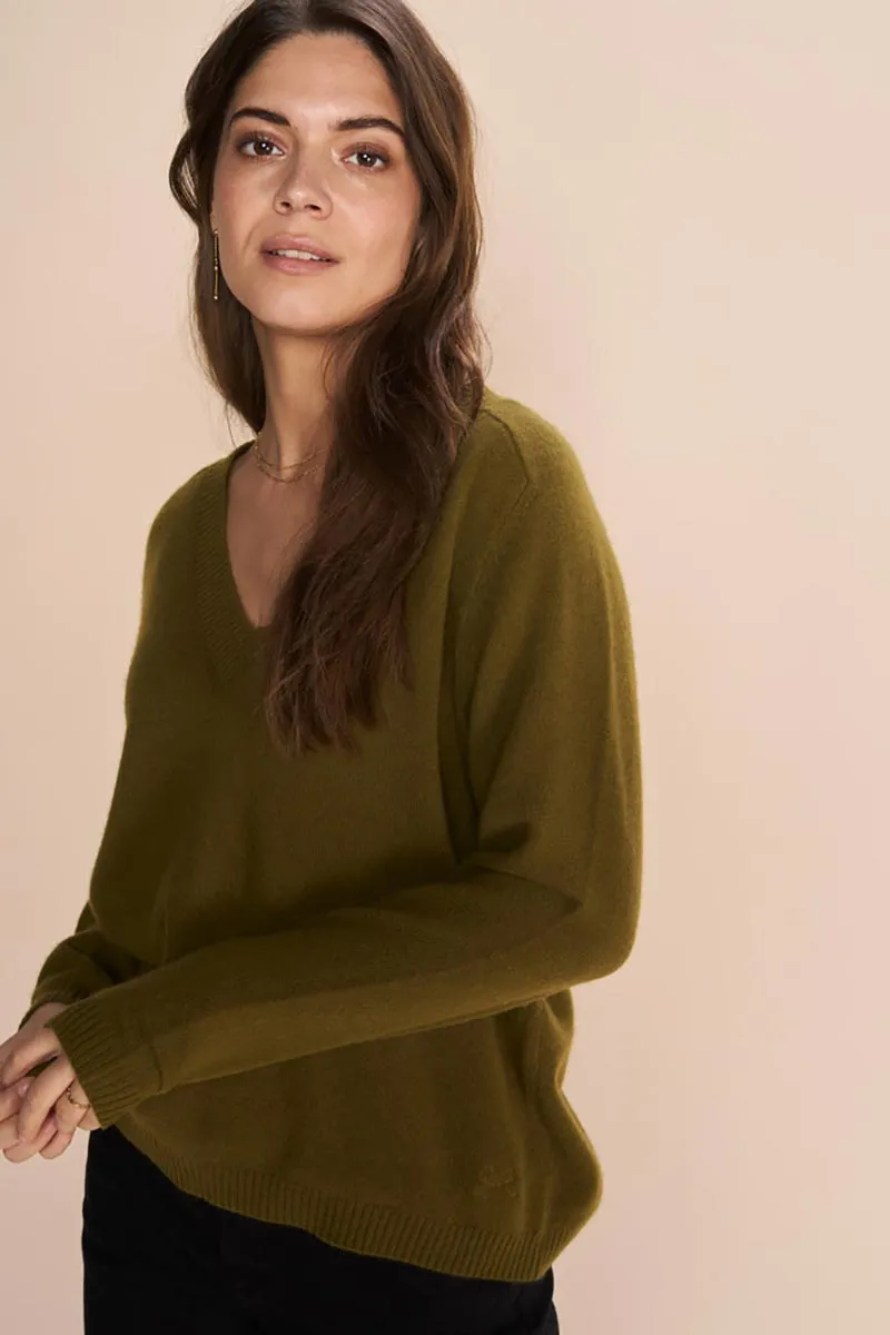 Arlie Cashmere V-Neck Knit | Fir Green | Strik fra Mos Mosh