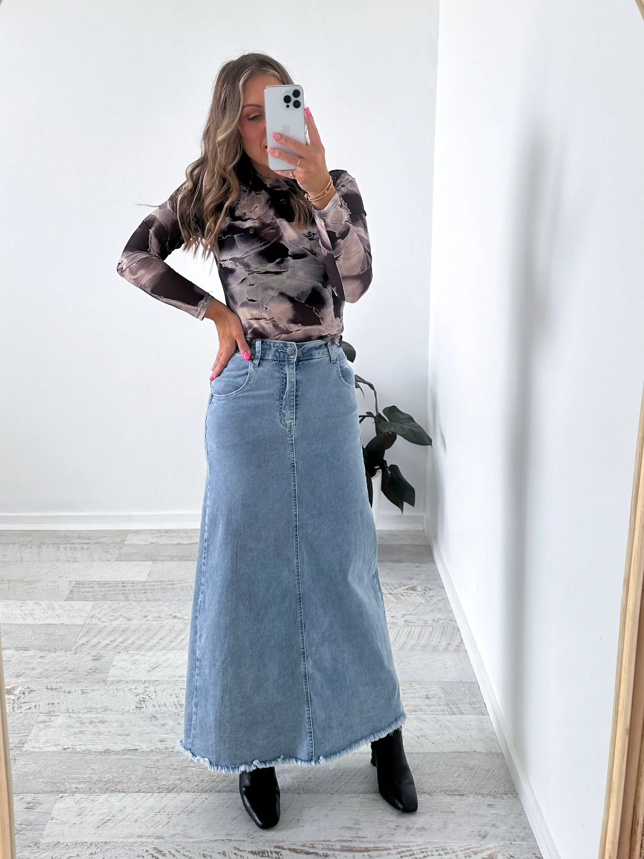 Asher Denim Maxi Skirt - Blue