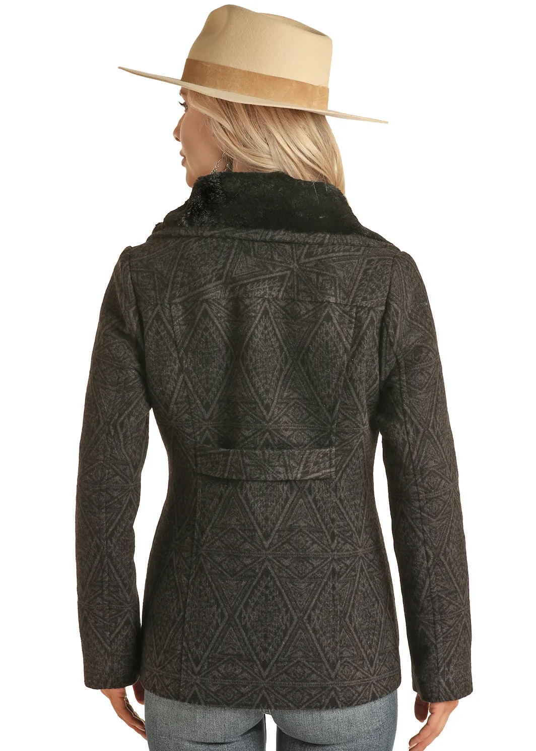 Aztec Wool Coat - Charcoal