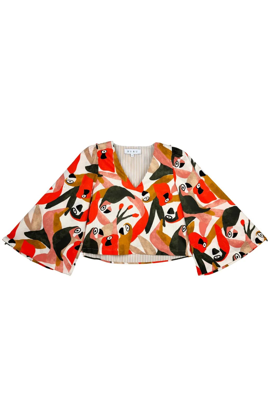 Bell Sleeve V-Neck Top - Parrot Head