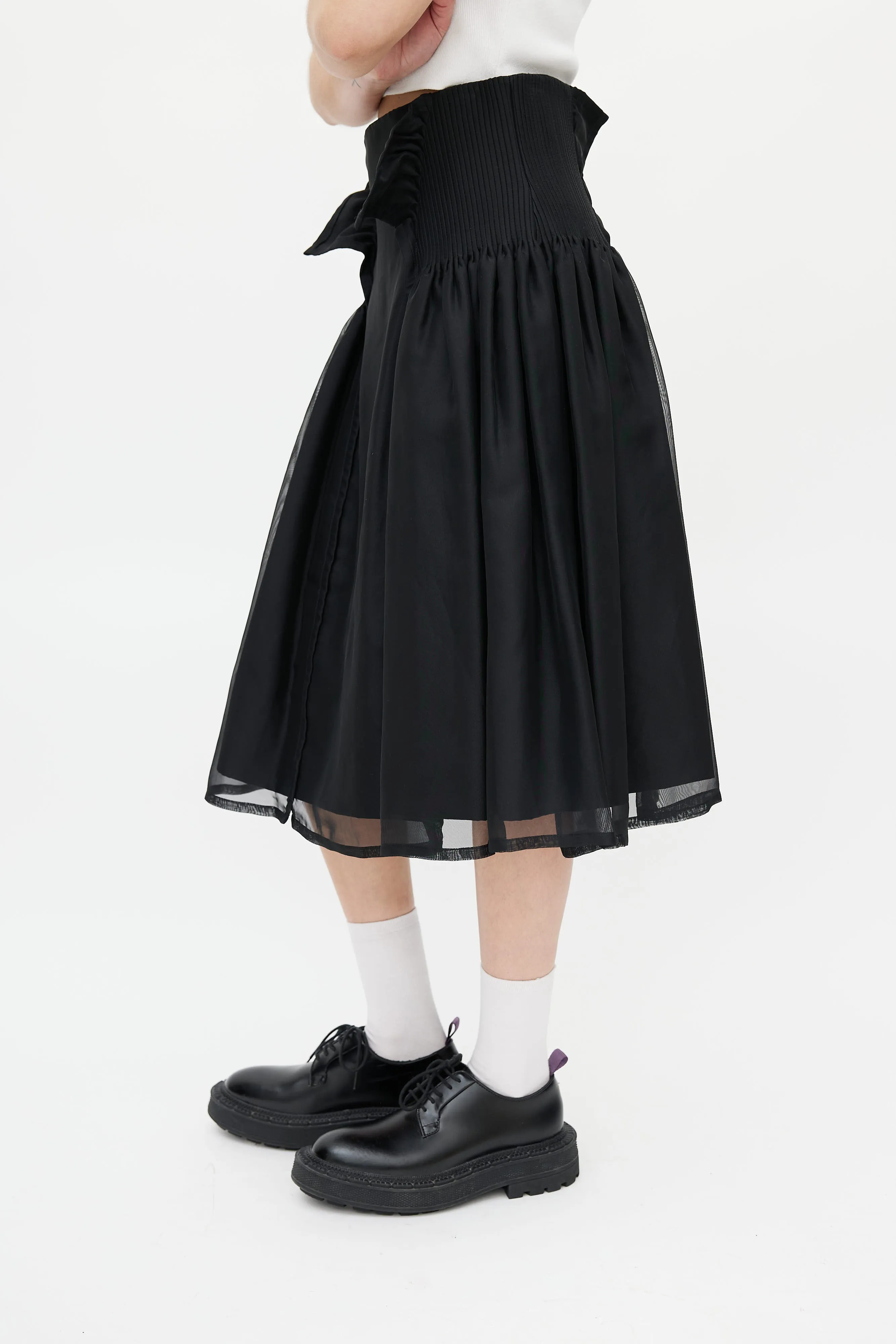 Black Pleated Overlay Skirt