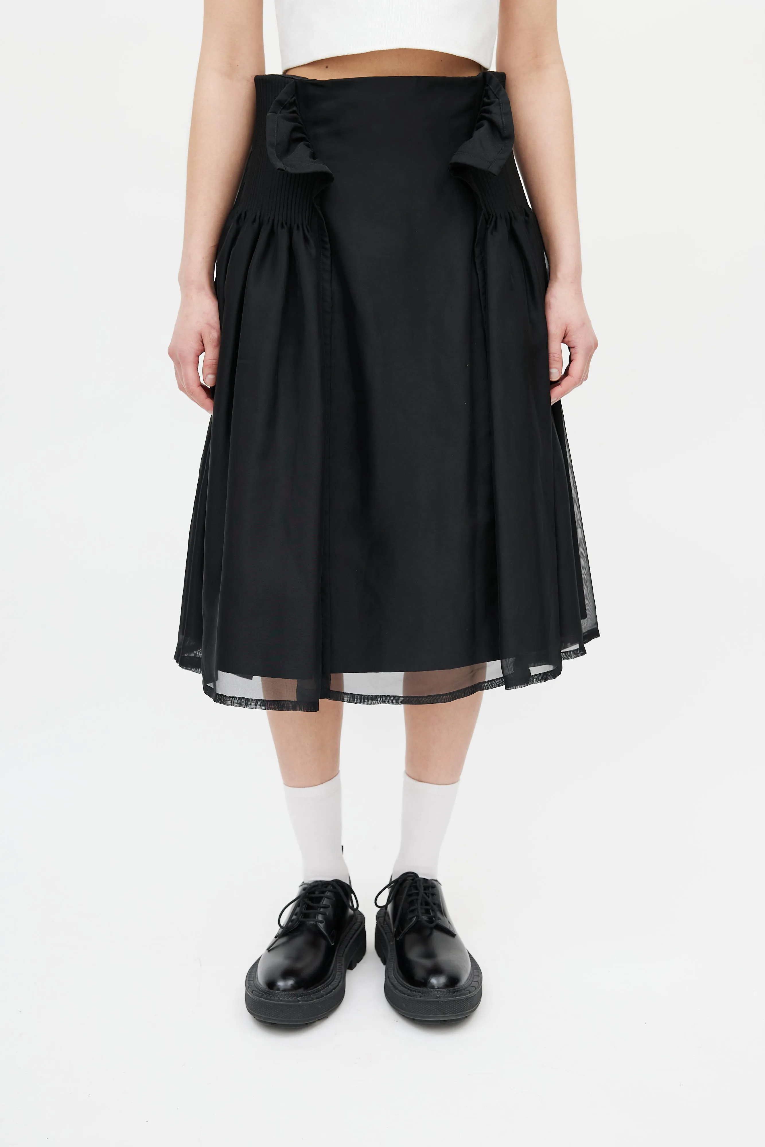 Black Pleated Overlay Skirt