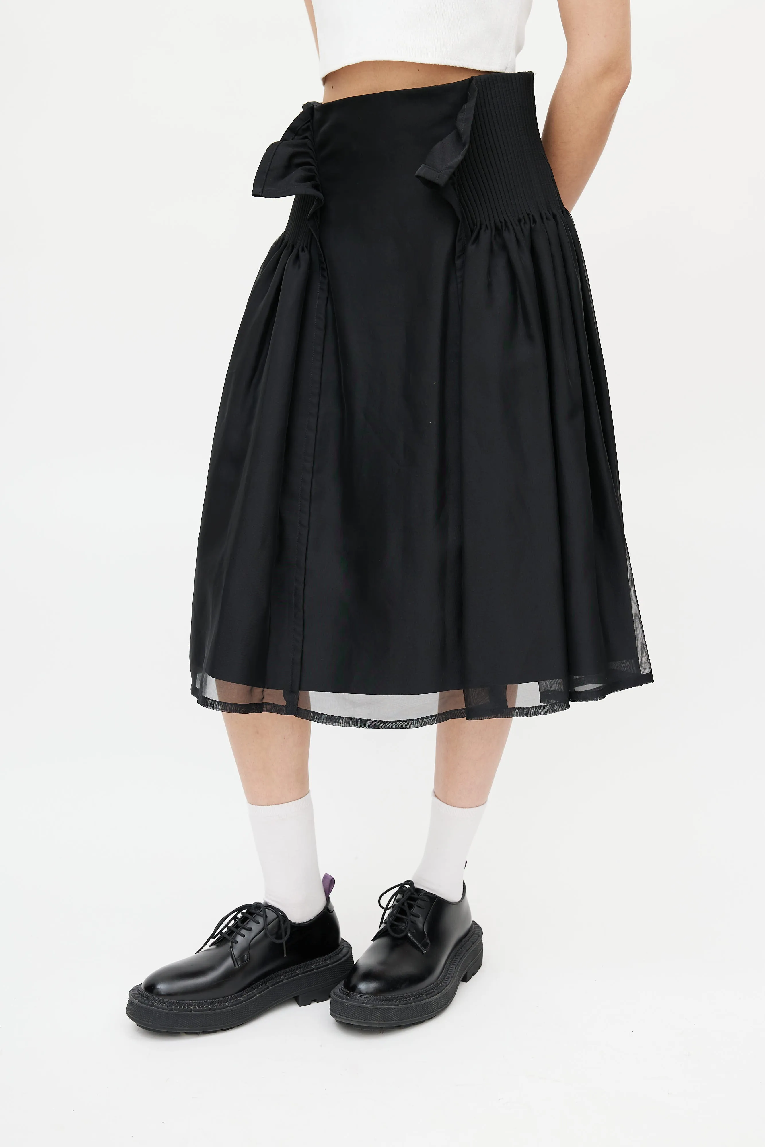 Black Pleated Overlay Skirt