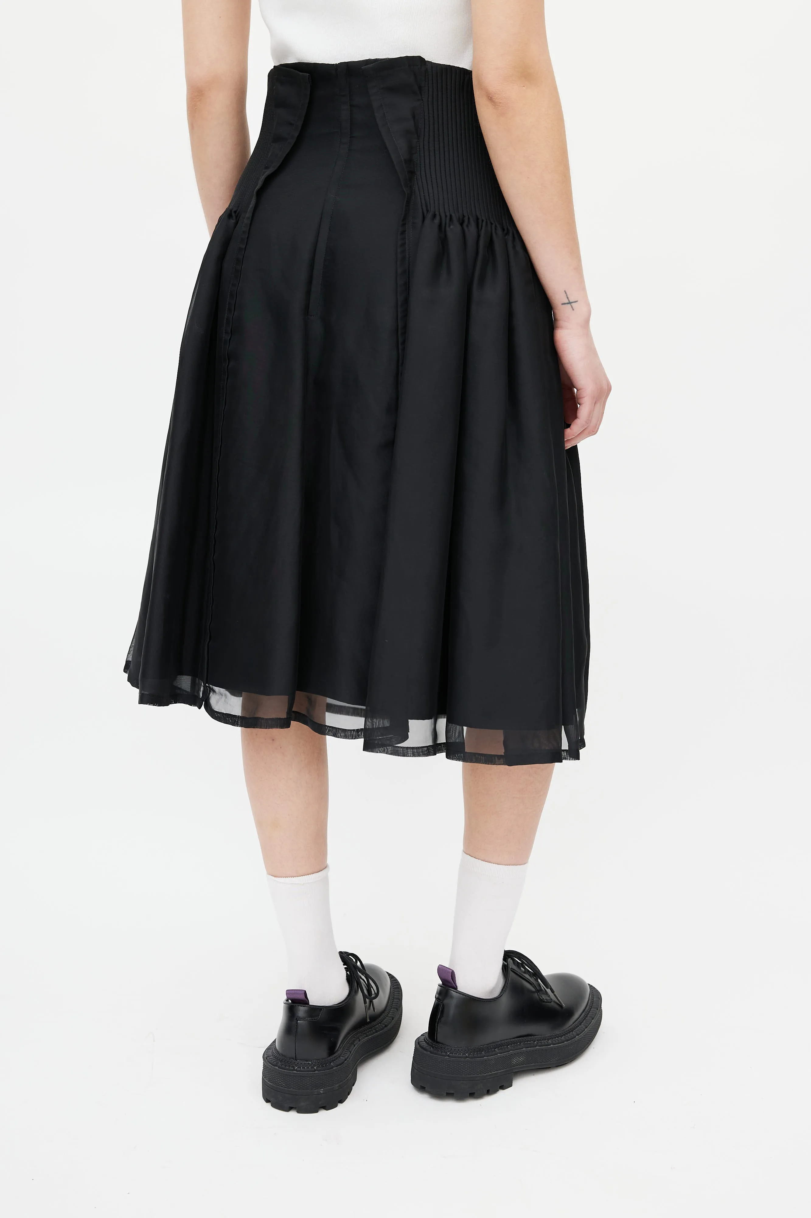 Black Pleated Overlay Skirt