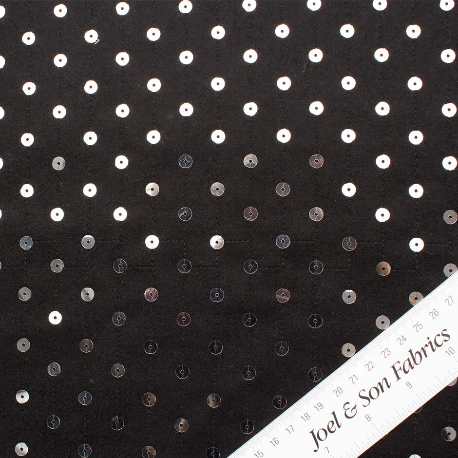 Black Sequinned Pure Wool Flannel