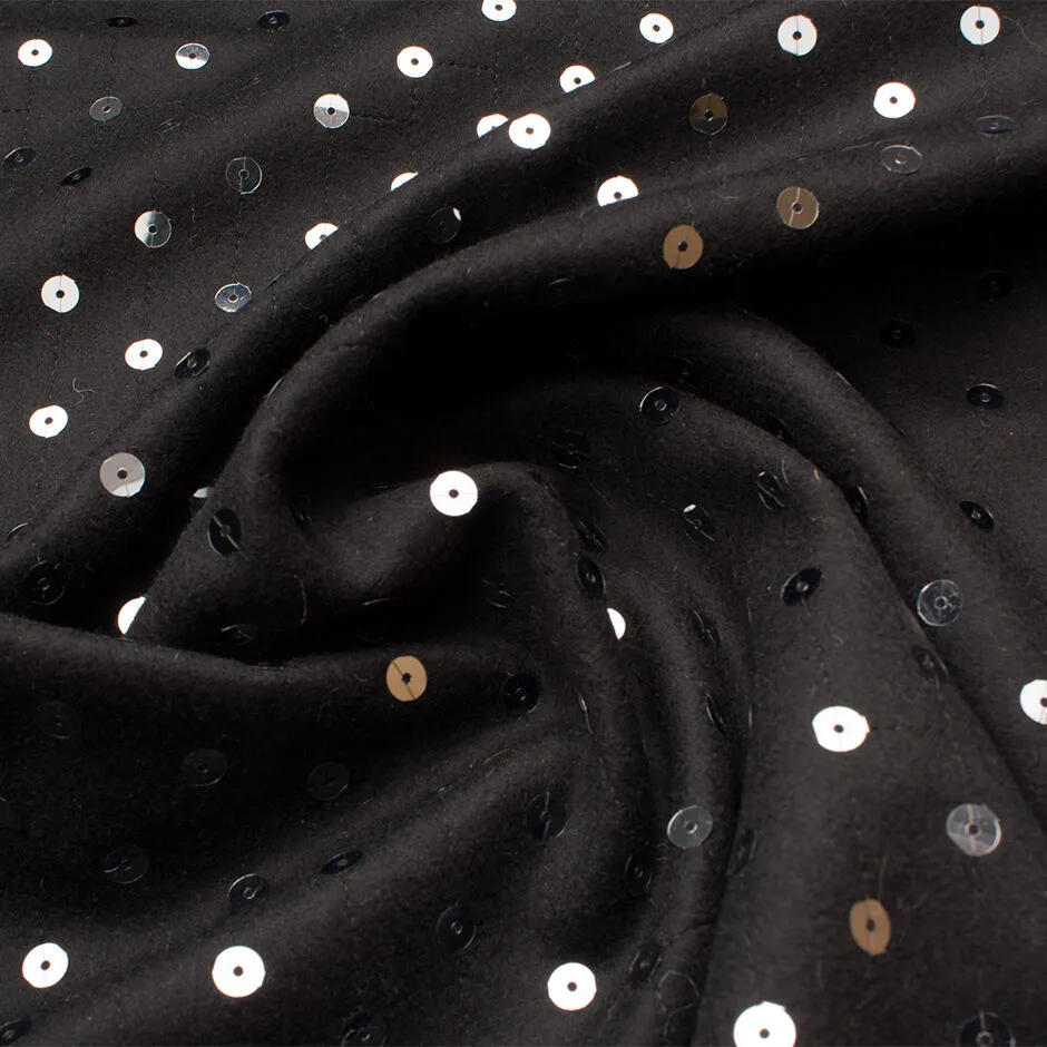 Black Sequinned Pure Wool Flannel