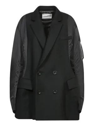 Black Wool and Nylon Coat