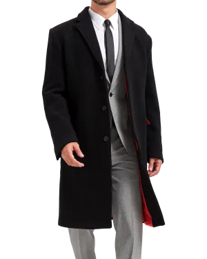 Black Wool Cashmere Bond Overcoat Red Lining