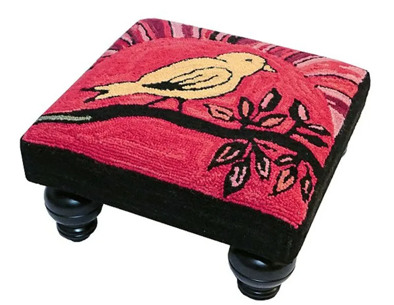 Blooming Birds Handcrafted Hooked Wool Footstool