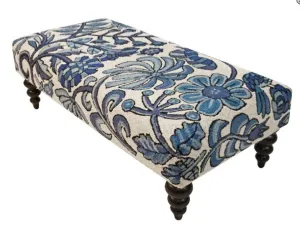 Blooming In Blue Handcrafted Hooked Wool Bench