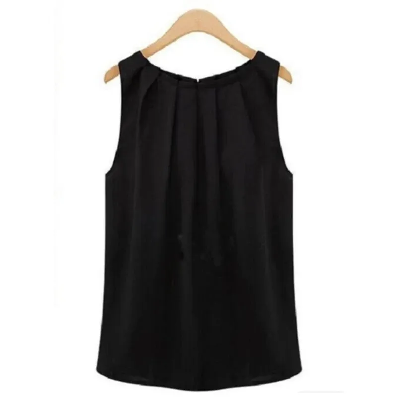 Blouse Women 2023 New Summer Blouse Fashion Sleeveless Round Neck Chiffon Blouse Korean Vestidos