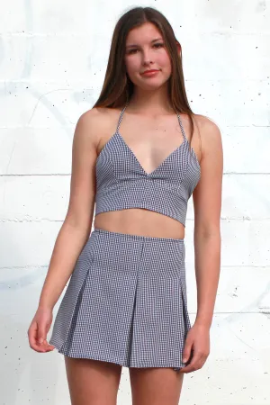 Bralette and Pleated Skirt - Black and White Gingham