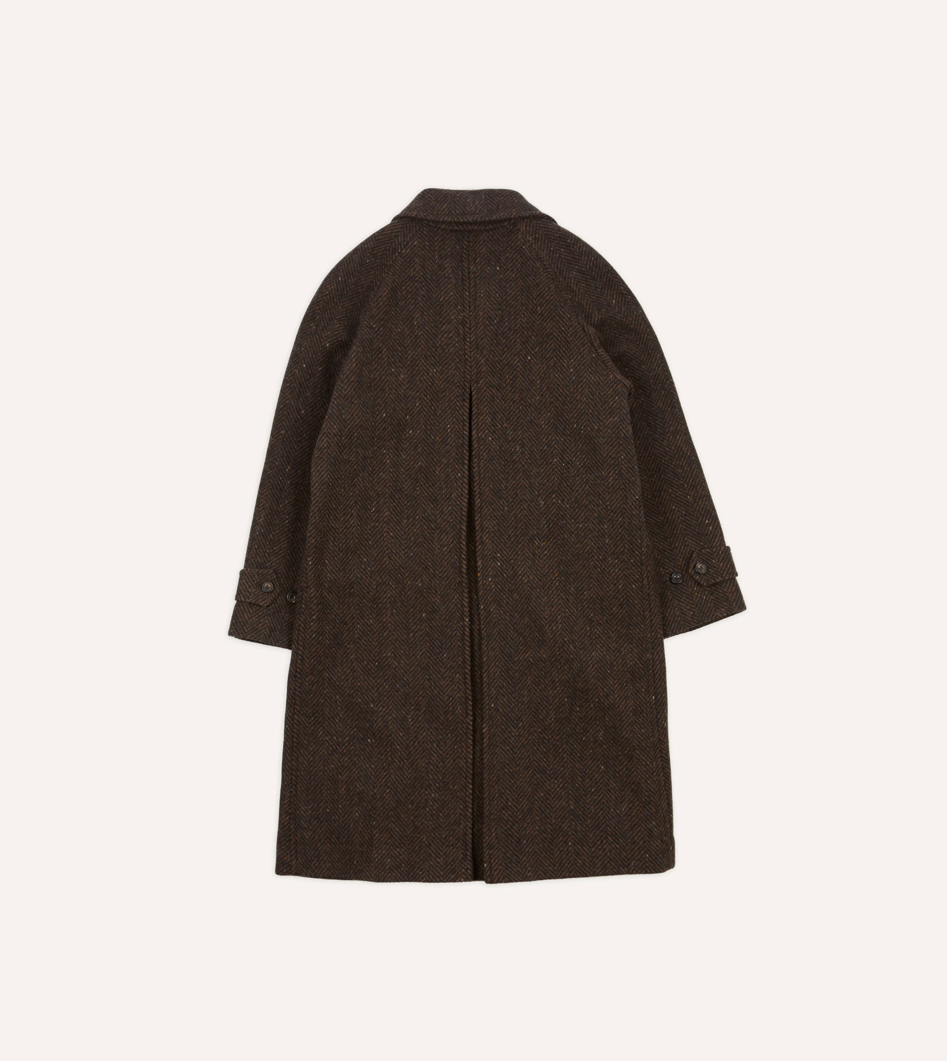 Brown Herringbone Wool Raglan Coat