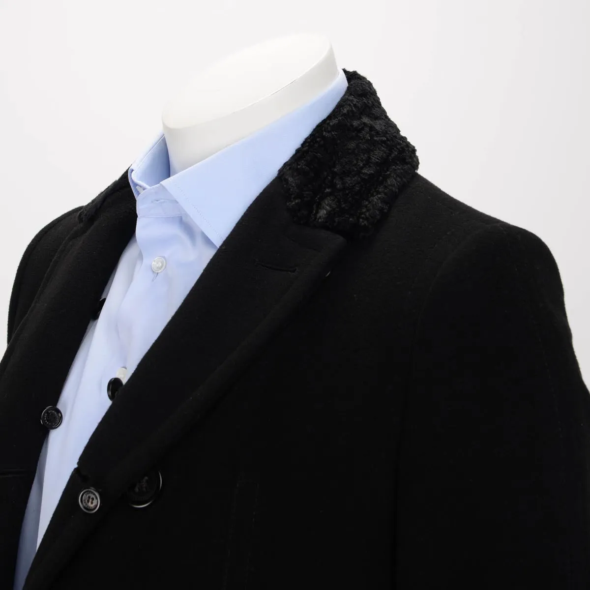 Burberry Prorsum Black Wool Blend Shearling Collar Coat 46